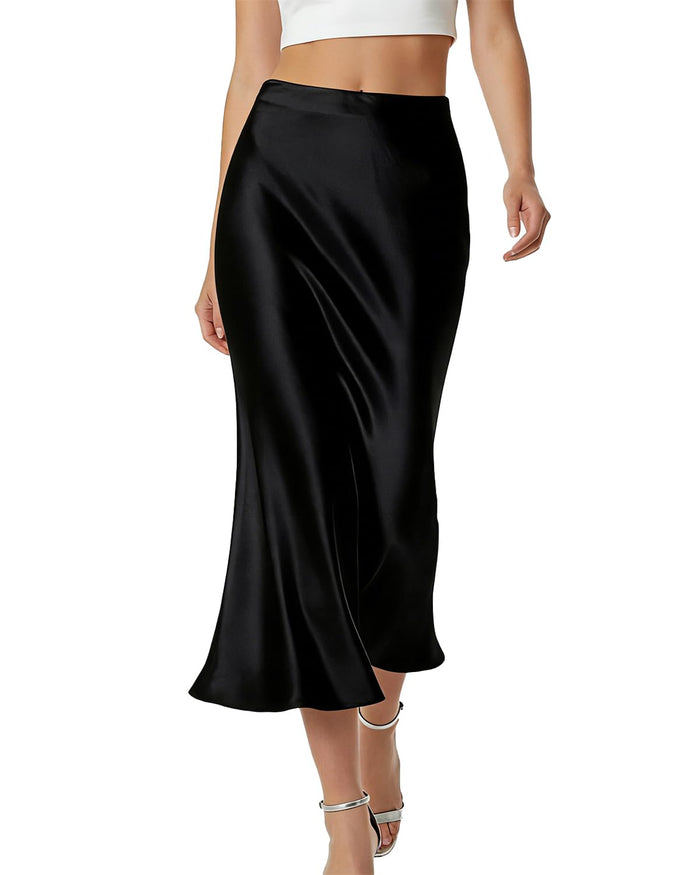 Women's Elegant White Satin Skirt Long Silk High Waist Skirts