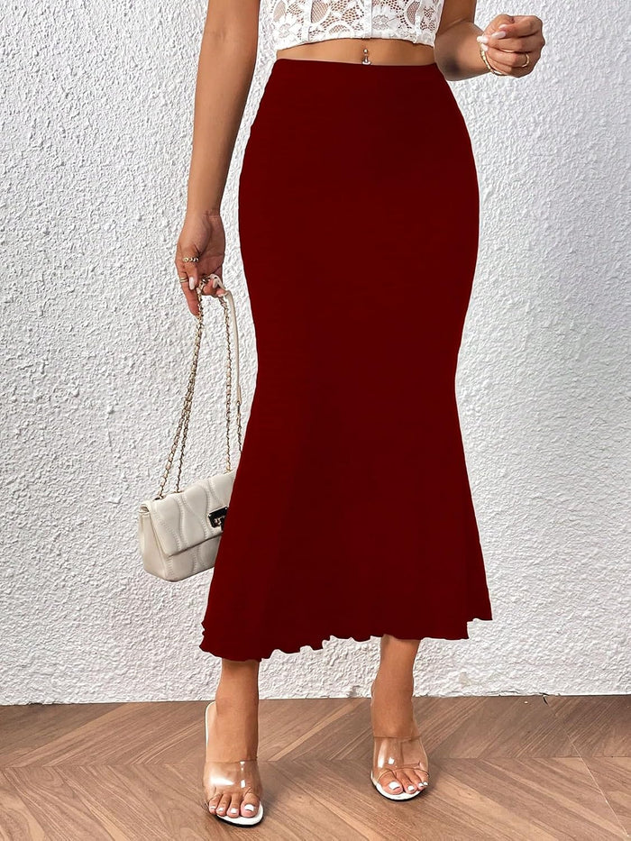 Women's Maxi Skirt Ruched Side Slit Thigh Elegant Bodycon Pencil Skirts