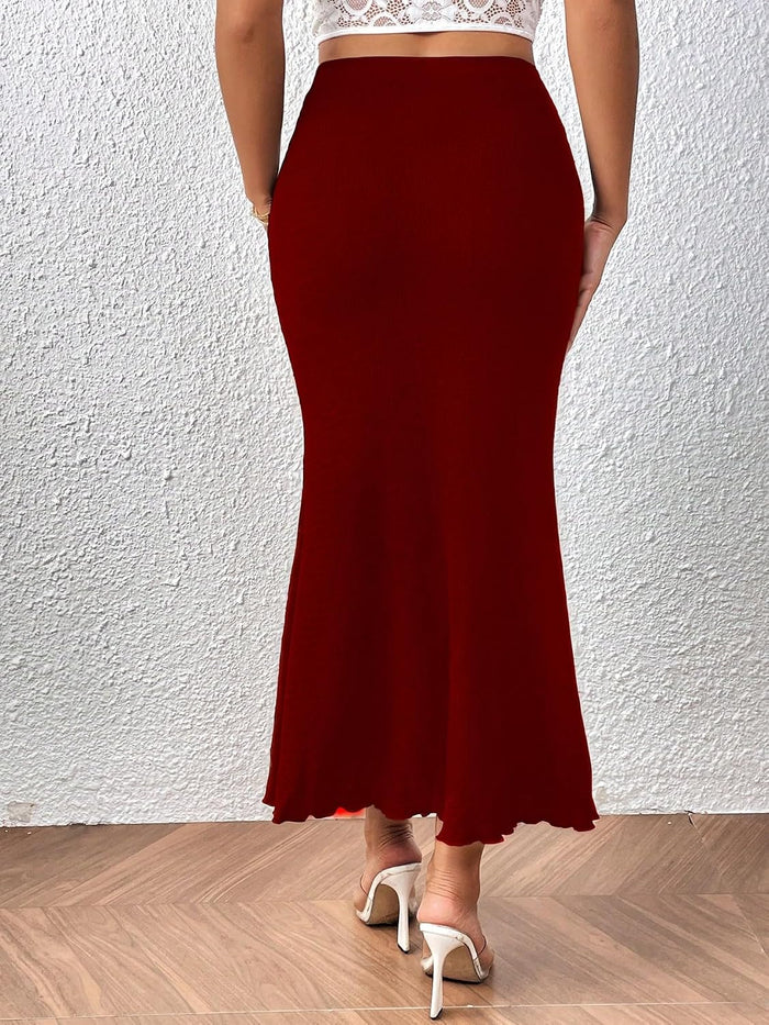 Women's Maxi Skirt Ruched Side Slit Thigh Elegant Bodycon Pencil Skirts