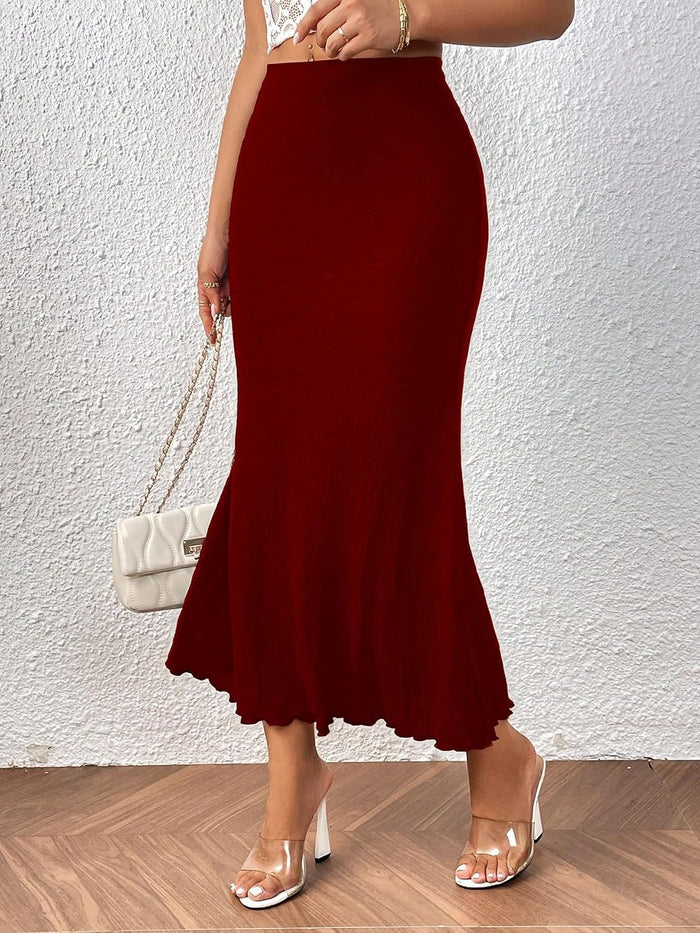 Women's Maxi Skirt Ruched Side Slit Thigh Elegant Bodycon Pencil Skirts