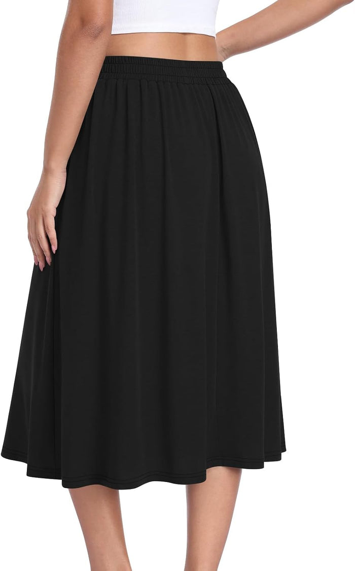 Women's Midi A-Line Skirts Summer Flowy 2026 Elastic High Waisted Casual Skirt with Pockets