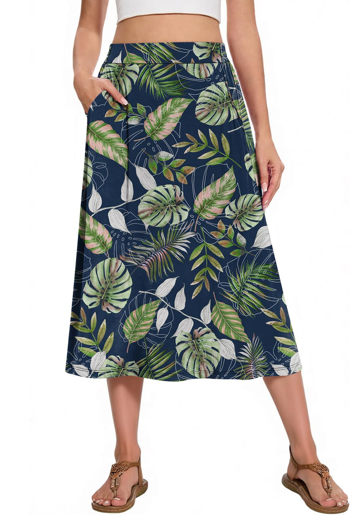Women's Midi A-Line Skirts Summer Flowy 2026 Elastic High Waisted Casual Skirt with Pockets