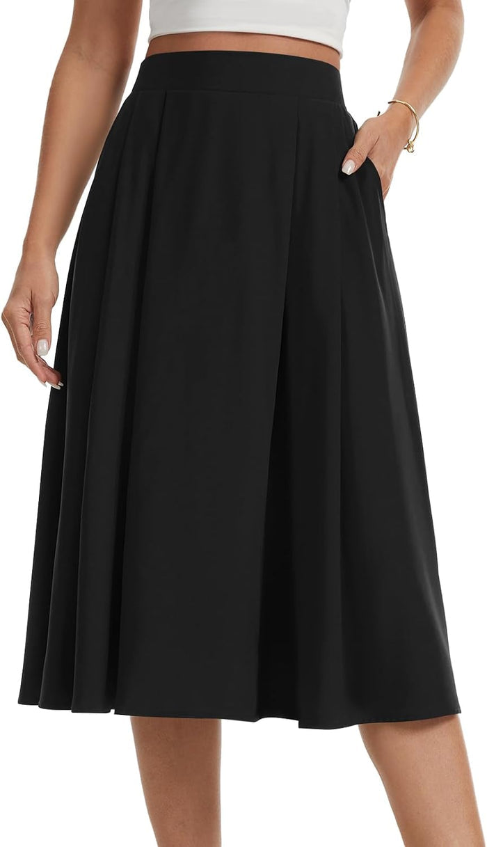 Womens Midi Flowy Skirts A-Line Casual Skirt with Pockets S-2XL