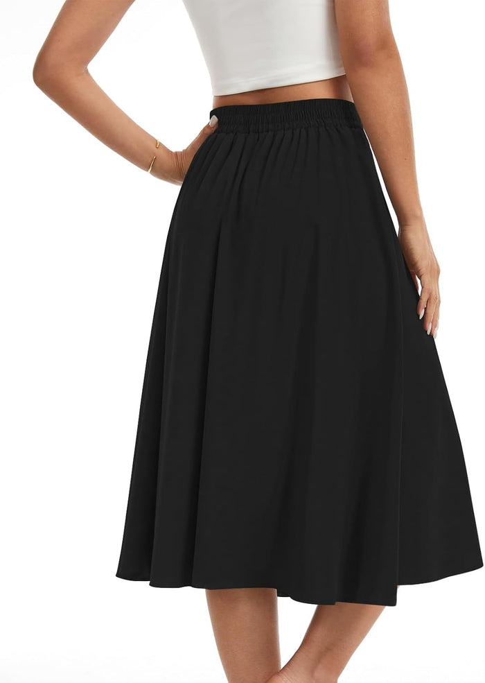Womens Midi Flowy Skirts A-Line Casual Skirt with Pockets S-2XL