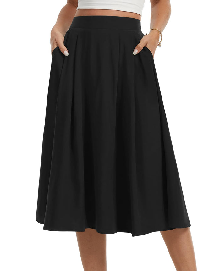 Womens Midi Flowy Skirts A-Line Casual Skirt with Pockets S-2XL
