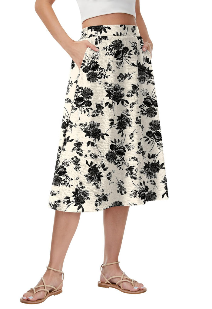 Womens Midi Skirt Summer A-Line Flowy Pleated High Waist Skirts