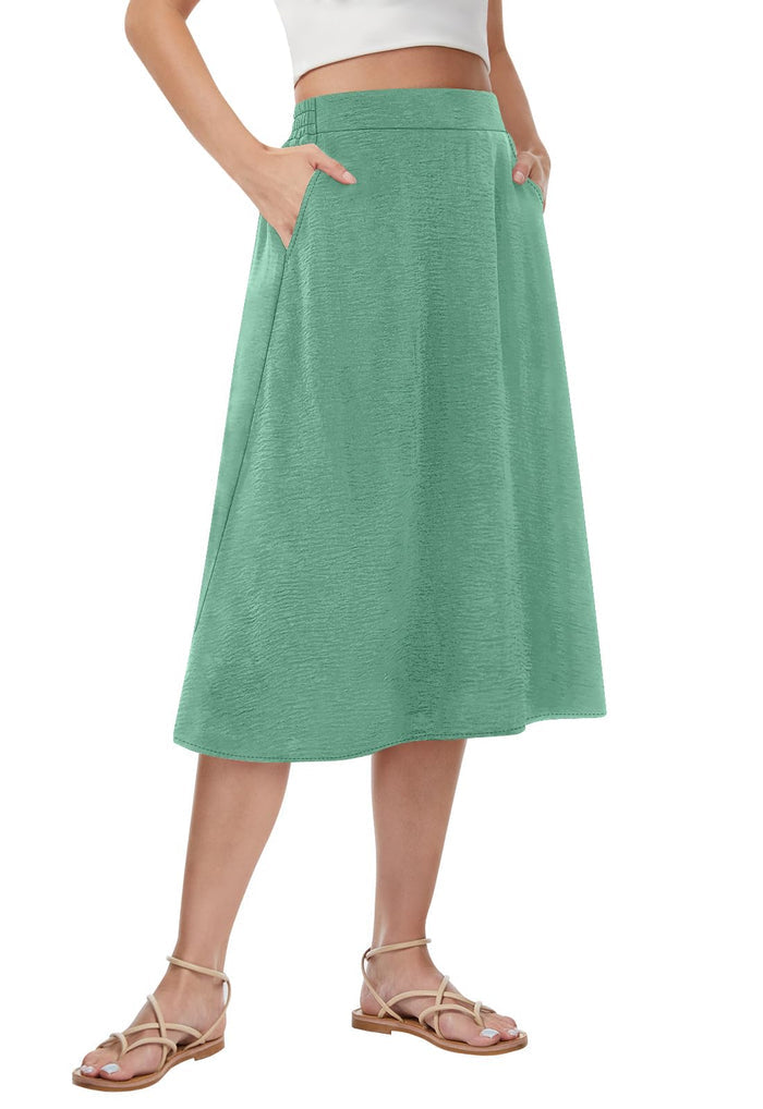 Womens Midi Skirt Summer A-Line Flowy Pleated High Waist Skirts