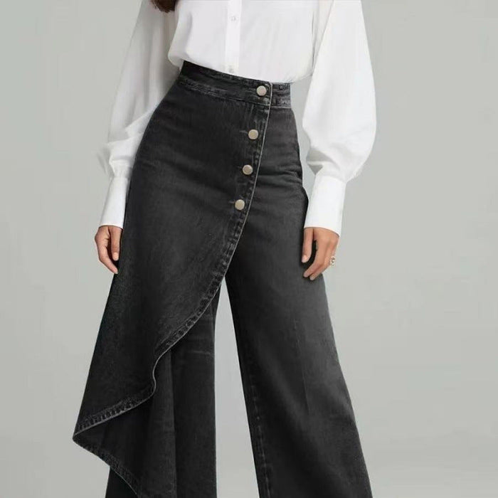 Women's Washed Denim Skort with Button Closure