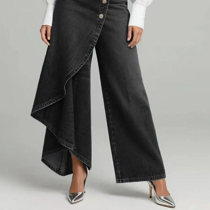 Women's Washed Denim Skort with Button Closure
