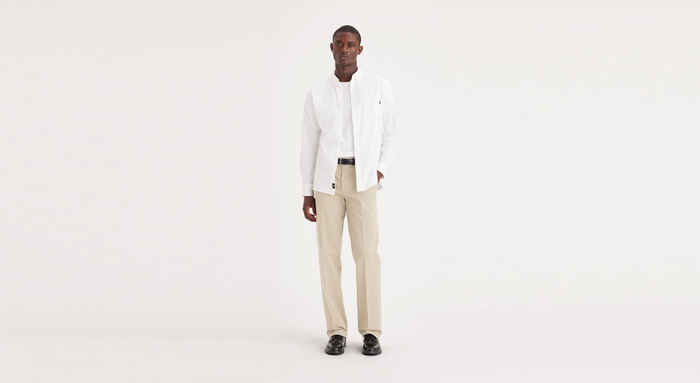 Front view of model wearing Safari Beige Workday Khakis, Classic Fit (Big and Tall).