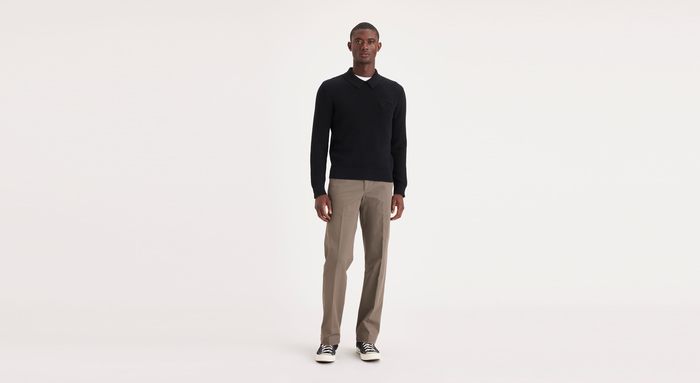 Front view of model wearing Dark Pebble Workday Khakis, Classic Fit (Big and Tall).