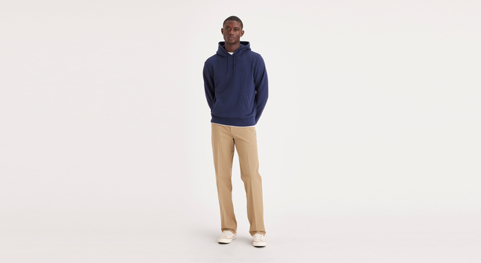 Front view of model wearing New British Khaki Workday Khakis, Classic Fit (Big and Tall).