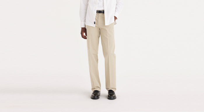 Front view of model wearing Safari Beige Workday Khakis, Classic Fit (Big and Tall).