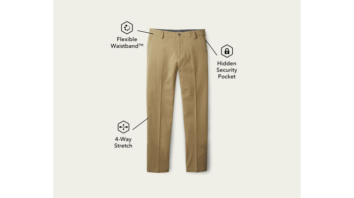 View of model wearing Pembroke Workday Khakis, Slim Fit.