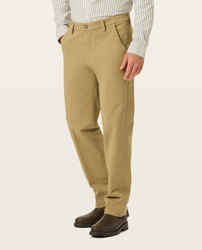 Back view of model wearing New British Khaki Workday Khakis, Straight Fit.
