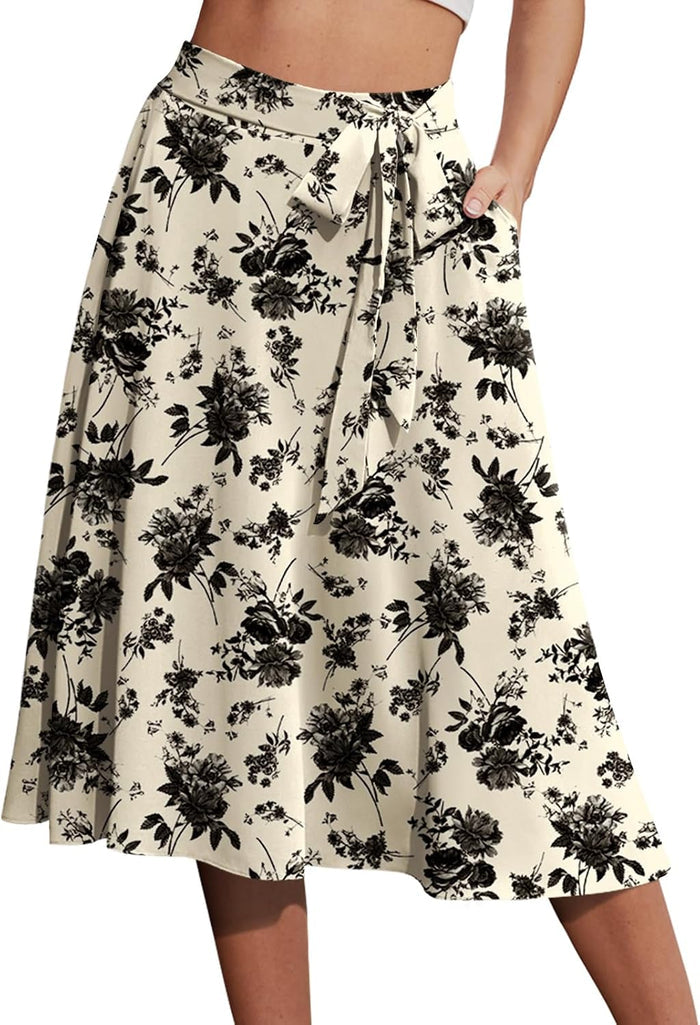 Yincro Women's A-Line Midi Skirt with Pockets Below The Knee Skirts S-2XL
