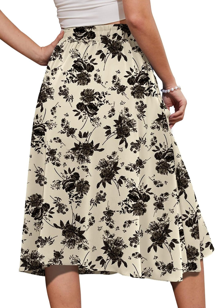 Yincro Women's A-Line Midi Skirt with Pockets Below The Knee Skirts S-2XL