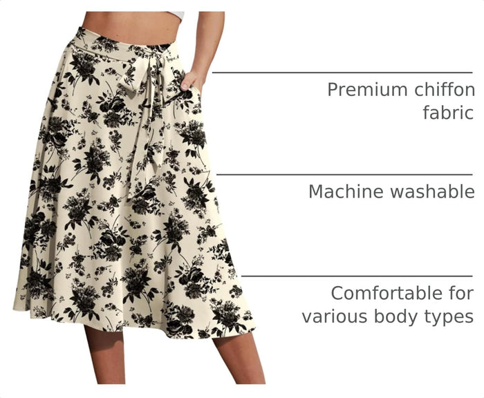 Yincro Women's A-Line Midi Skirt with Pockets Below The Knee Skirts S-2XL