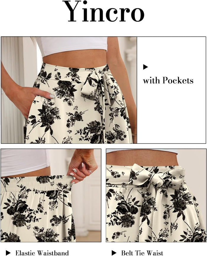 Yincro Women's A-Line Midi Skirt with Pockets Below The Knee Skirts S-2XL