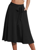 Yincro Women's A-Line Midi Skirt with Pockets Below The Knee Skirts S-2XL