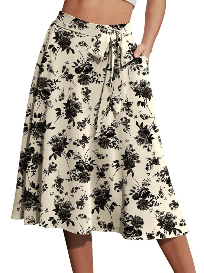 Yincro Women's A-Line Midi Skirt with Pockets Below The Knee Skirts S-2XL