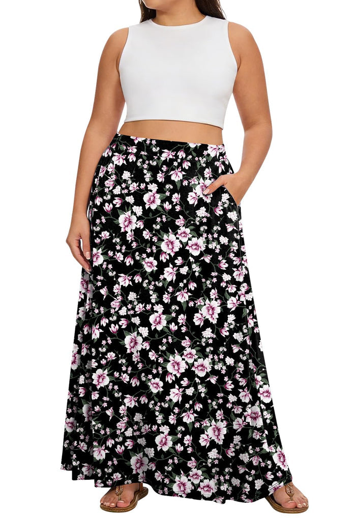 Yincro Womens Plus Size Maxi Skirt Casual A-line Flowy Long Skirts XL-5XL