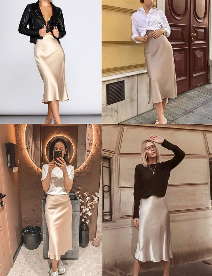 Zeagoo Skirts for Women High Waist Skirt Elegant Midi Skirt Satin