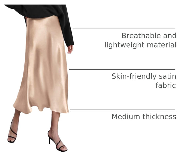 Zeagoo Skirts for Women High Waist Skirt Elegant Midi Skirt Satin