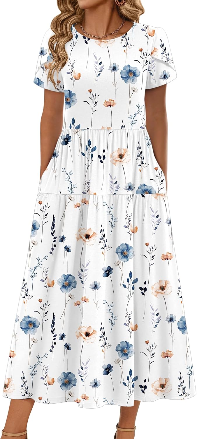 Zeagoo Summer Dresses for Women 2026 Maxi Bohemian Short Sleeve Long Dress