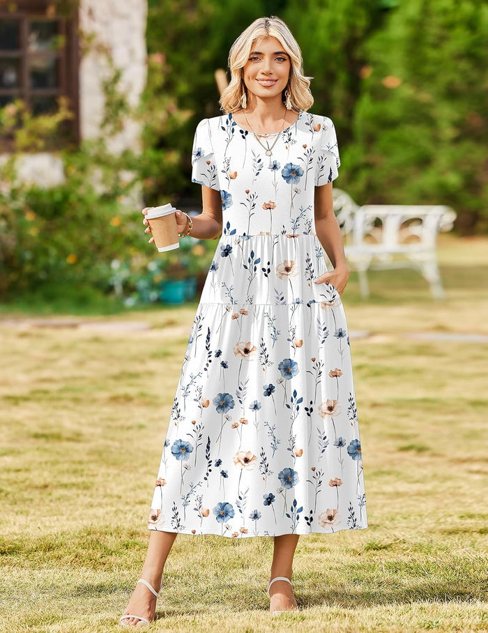 Zeagoo Summer Dresses for Women 2026 Maxi Bohemian Short Sleeve Long Dress