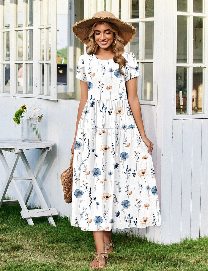 Zeagoo Summer Dresses for Women 2026 Maxi Bohemian Short Sleeve Long Dress