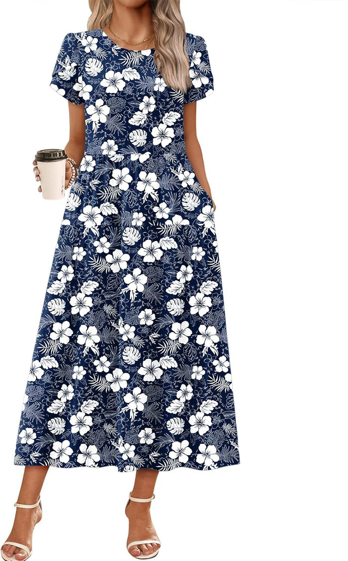 Zeagoo Summer Dresses for Women 2026 Maxi Bohemian Short Sleeve Long Dress