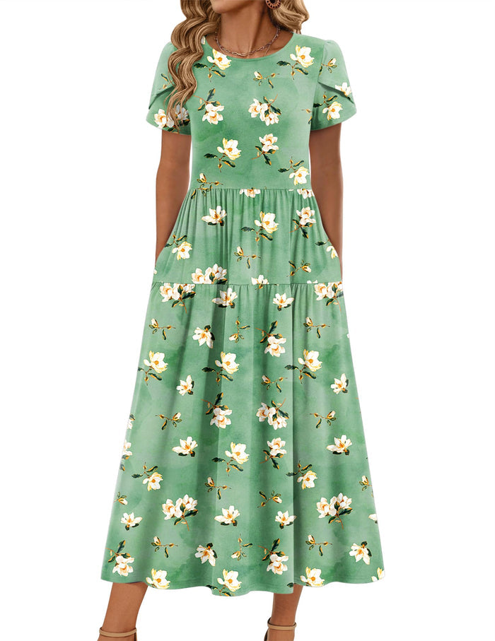 Zeagoo Summer Dresses for Women 2026 Maxi Bohemian Short Sleeve Long Dress