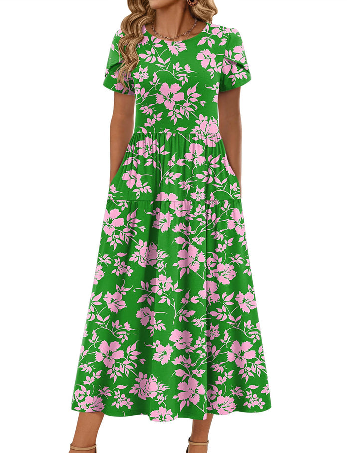 Zeagoo Summer Dresses for Women 2026 Maxi Bohemian Short Sleeve Long Dress