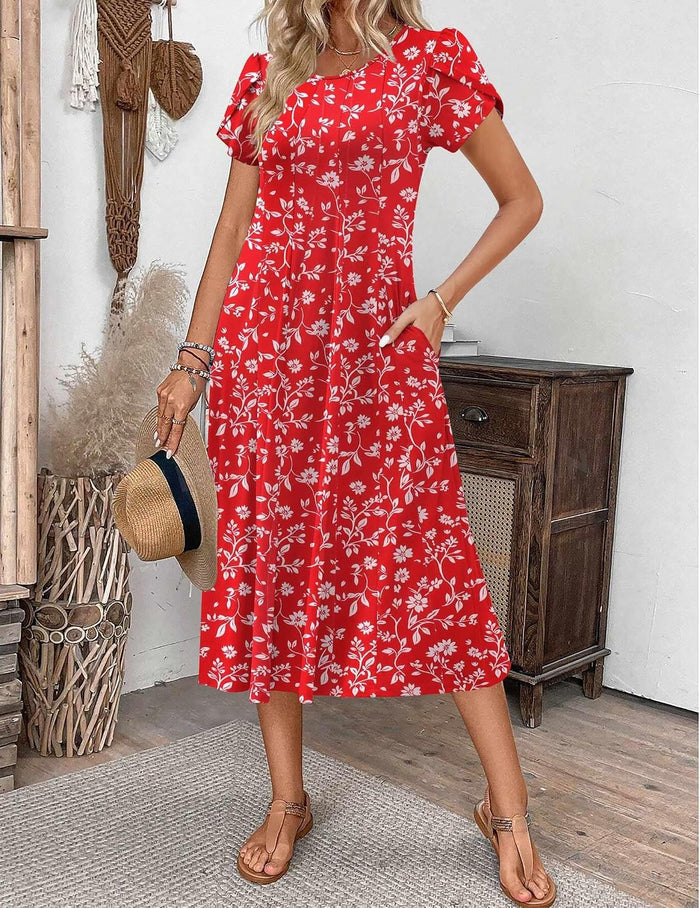 ZEAGOO Womens Casual Dresses for Summer Short Sleeve Flare Midi Dress Loose Flowy Beach Sundress