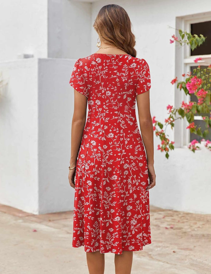 ZEAGOO Womens Casual Dresses for Summer Short Sleeve Flare Midi Dress Loose Flowy Beach Sundress
