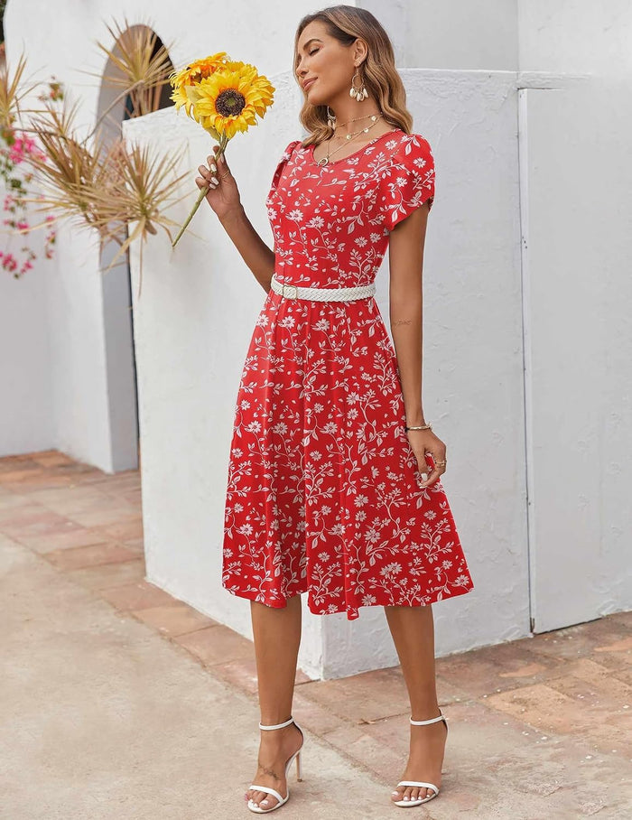 ZEAGOO Womens Casual Dresses for Summer Short Sleeve Flare Midi Dress Loose Flowy Beach Sundress