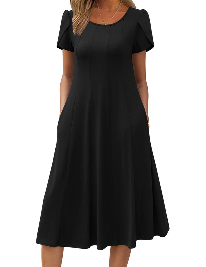 ZEAGOO Womens Casual Dresses for Summer Short Sleeve Flare Midi Dress Loose Flowy Beach Sundress
