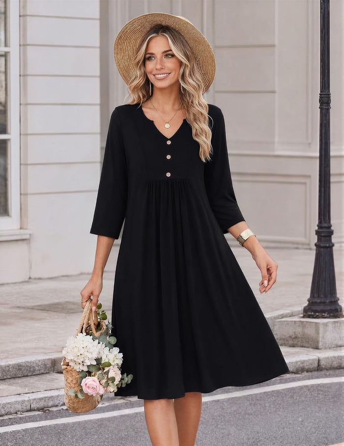 Zeagoo Womens Dresses 3/4 Sleeve Casual Fall A Line Midi Dress with Pockets