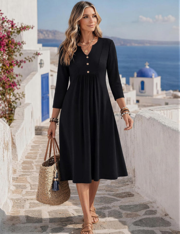 Zeagoo Womens Dresses 3/4 Sleeve Casual Fall A Line Midi Dress with Pockets