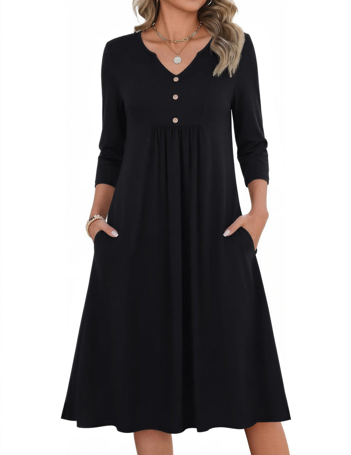 Zeagoo Womens Dresses 3/4 Sleeve Casual Fall A Line Midi Dress with Pockets