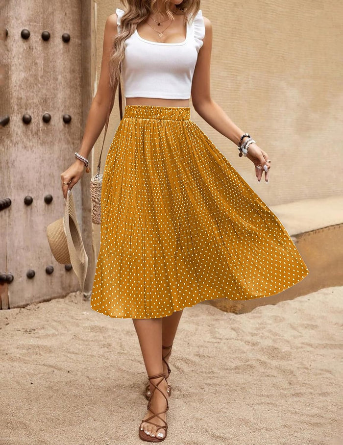Zeagoo Women's Midi Skirts High Waisted Pleated A-Line Swing Skirts Summer Long Skirts with Pockets