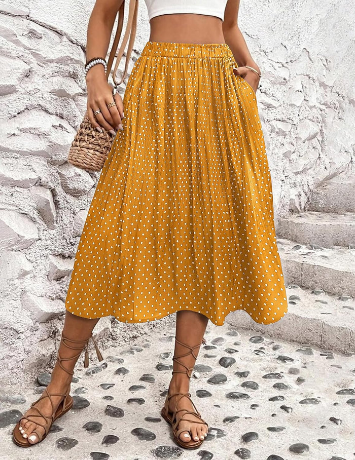 Zeagoo Women's Midi Skirts High Waisted Pleated A-Line Swing Skirts Summer Long Skirts with Pockets