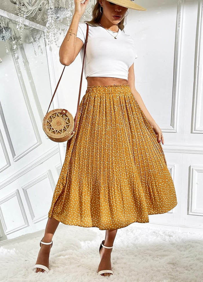 Zeagoo Women's Midi Skirts High Waisted Pleated A-Line Swing Skirts Summer Long Skirts with Pockets