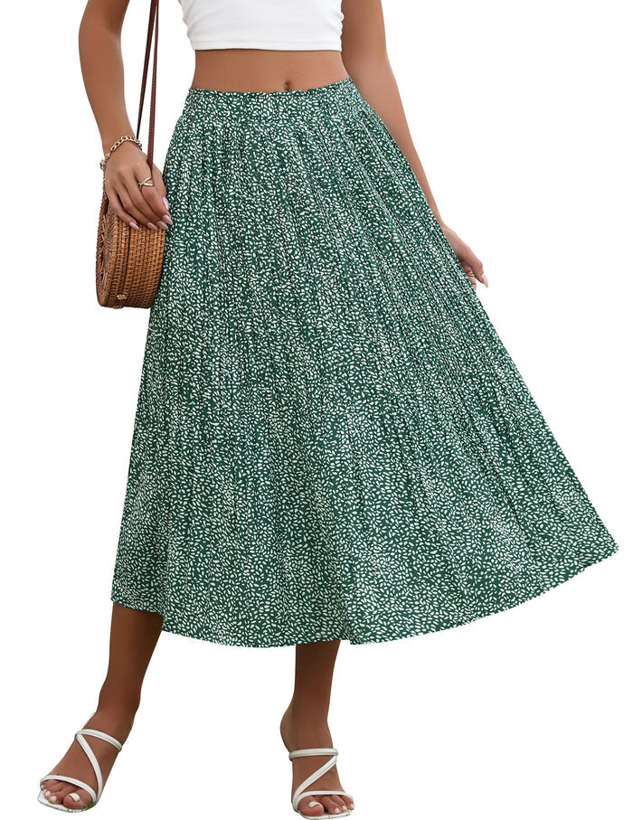 Zeagoo Women's Midi Skirts High Waisted Pleated A-Line Swing Skirts Summer Long Skirts with Pockets
