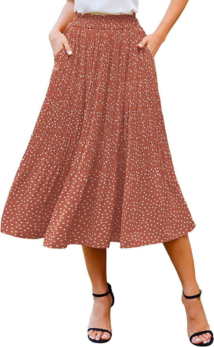 Zeagoo Women's Midi Skirts High Waisted Pleated A-Line Swing Skirts Summer Long Skirts with Pockets