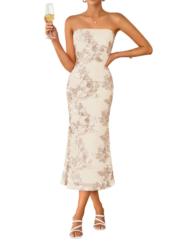 ZESICA 2026 Summer Strapless Floral Cocktail Wedding Guest Dress for Women