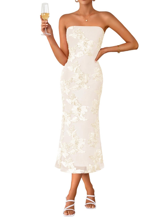 ZESICA 2026 Summer Strapless Floral Cocktail Wedding Guest Dress for Women