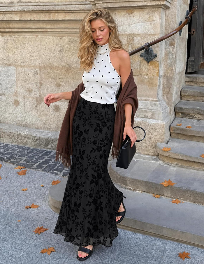 ZESICA Floral Mermaid High Waisted Mesh Maxi Skirts for Women