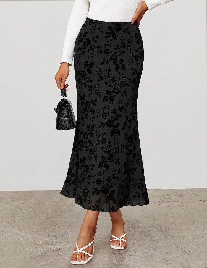 ZESICA Floral Mermaid High Waisted Mesh Maxi Skirts for Women